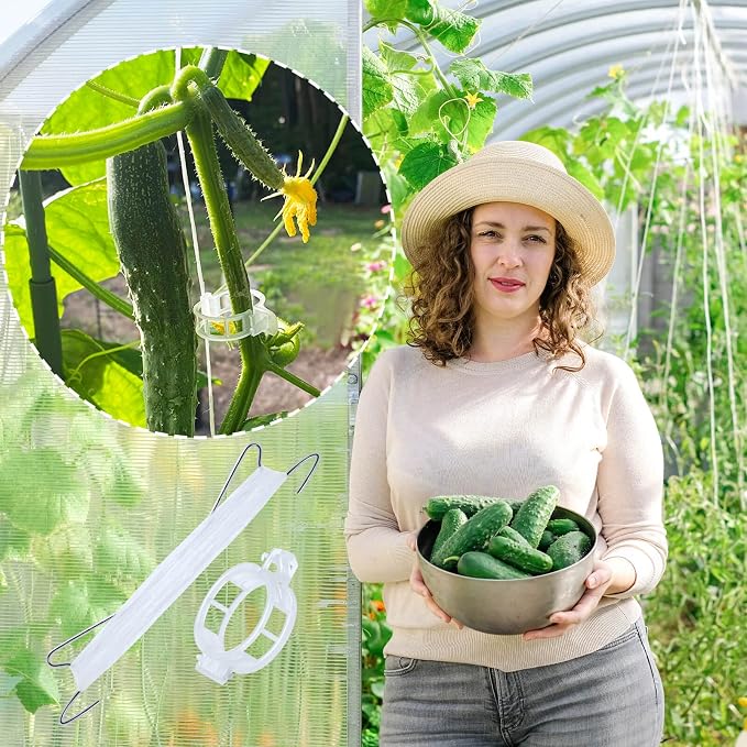 60Pcs Tomato Hooks with String, Tomato Support Hooks, Tomato Holder Hooks & Plant Support Clips with 33.3ft Twine to Prevent Tomatoes from Pinching or Falling Off