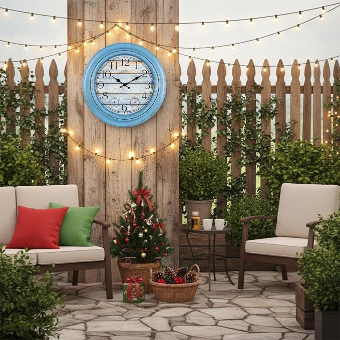 eYotto 18 Inch Large Indoor Outdoor Wall Clock Waterproof with Temperature and Humidity Display, Battery Operated Silent Non-Ticking for Garden,Pool, Patio,Porch,Bathroom,Beach House Decorative