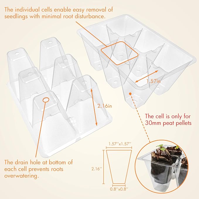 Gardzen 20 Pack Seed Starting Tray, Plant Germination Trays, Seed Starter Kit with Adjustable Humidity Vented Dome, Plant Growing Kit 6.6" x 4.5", Total 240-Cell, Clear