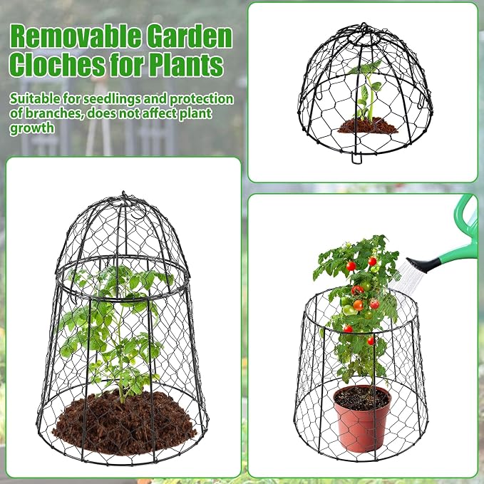 Phoncoo 6 Pack Garden Cloches for Plants, Sturdy Plant Protectors from Animals, Chicken Wire Cage for Garden Cages to Keep Bunnies Chicken Squirrels Birds Animals Out