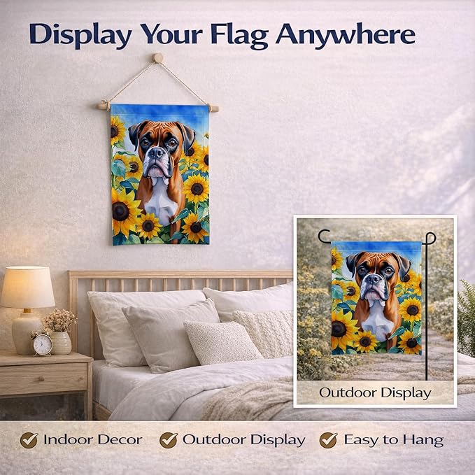 Caroline's Treasures DAC6037GF Boxer in Sunflowers Garden Flag Mailbox Flag Decorative Yard Flag Banner Outside Patio Artwork Yard Flower Beds, Garden Size, Multicolor