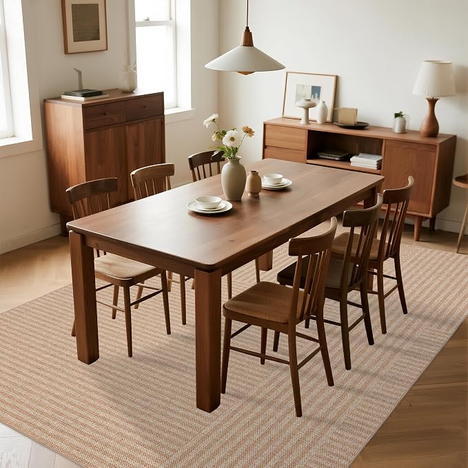 Easy Jute Rug 8x10 Outdoor: Natural Area Rugs for Patio Linen-Look Durable - Neutral Large Washable Carpet for Living Room Bedroom Dining Room Non-Slip - Beige Stripes