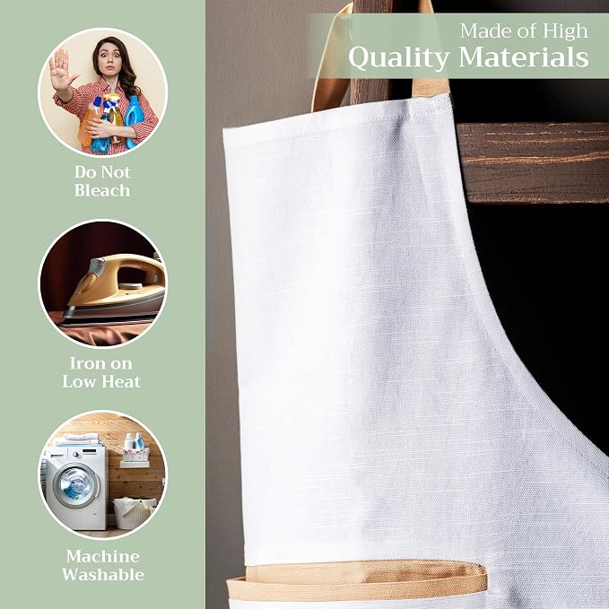 Maison d' Hermine Aprons for women with Pocket 100% Cotton (27.50"x31.50") | Adjustable Neck Strap & long ties Apron Men Chef Wedding Cooking Gardening Server Maid