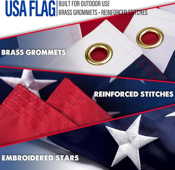 XIFAN American Flag with Pole Kit for Outside - 6FT Black Stainless Steel Flag Pole, 3x5FT Embroidered Flag, 180° Adjustable Bracket for House Porch, Residential Commercial Outdoor Use, Tangle Free