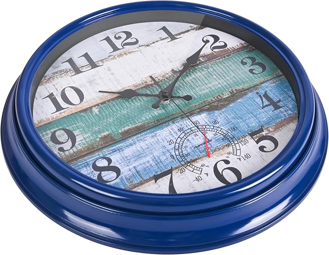 Large Outdoor Clock Waterproof with Thermometer Vintage Rustic Coastal Clock for Pool Garden Patio (16 Inch)