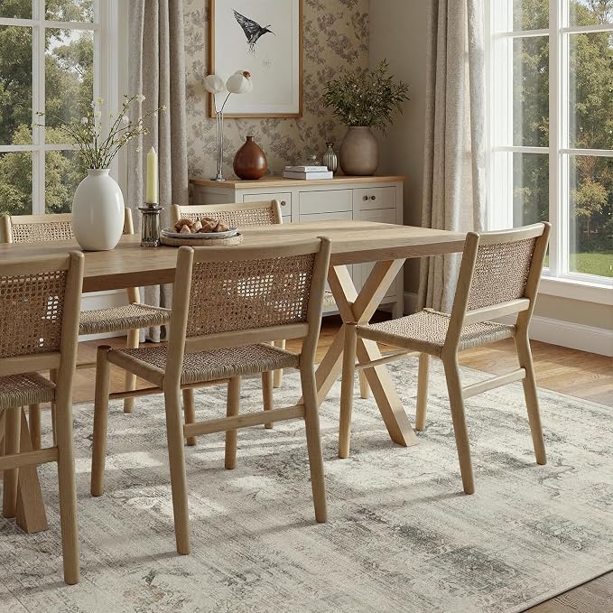 DCX Washable 5x7 Vintage Rug, Stain Resistant Distressed Beige Rug | Kid & Pet Friendly with Rubber Back Non Slip Soft Low Pile Large Carpet for Living Room, Bedroom, Home Office