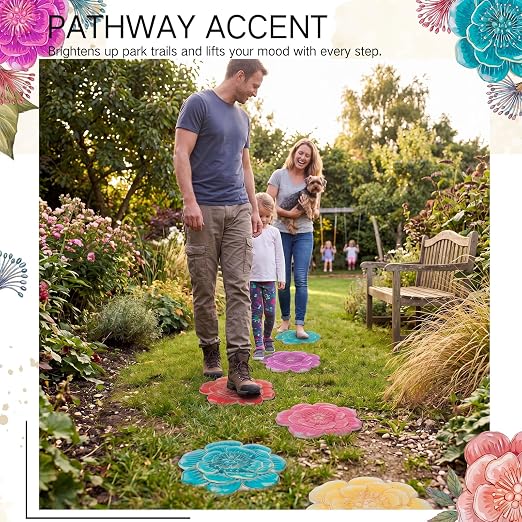 Landical 6 Pack Decorative Stepping Stones for Garden 10 Inch Cement Flower Stepping Stones Decoration for Patio Walkway Yard Outdoor(Camellia)