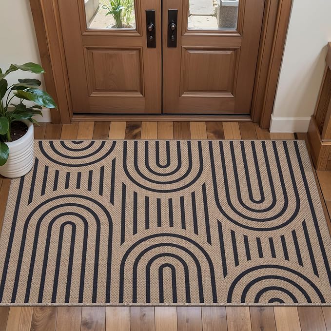 Tangsoo Modern Easy Jute Rug 2x4 Rug for Entryway,Washable Thin Rainbow Outdoor Door Mat,Non-Slip Indoor Floor Carpet Farmhouse Small Throw Mat for Kitchen Hallway Bedroom Front Porch Entrance
