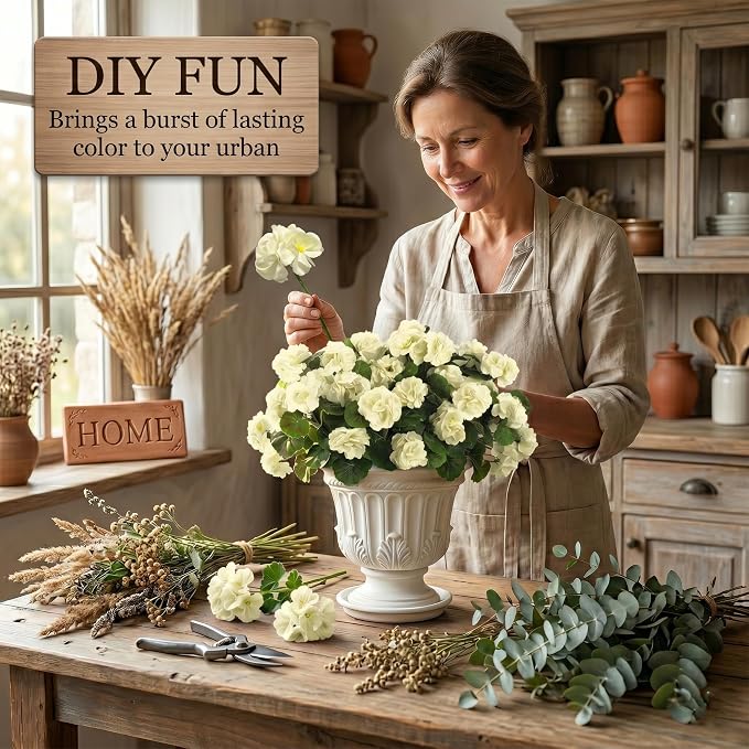 24 Pcs Artificial Geranium Flowers for Outdoor, UV Resistant Geraniums Artificial Flowers Realistic Faux Flowers Outdoor for Planters Outside Porch Garden Decor (15.3", White)