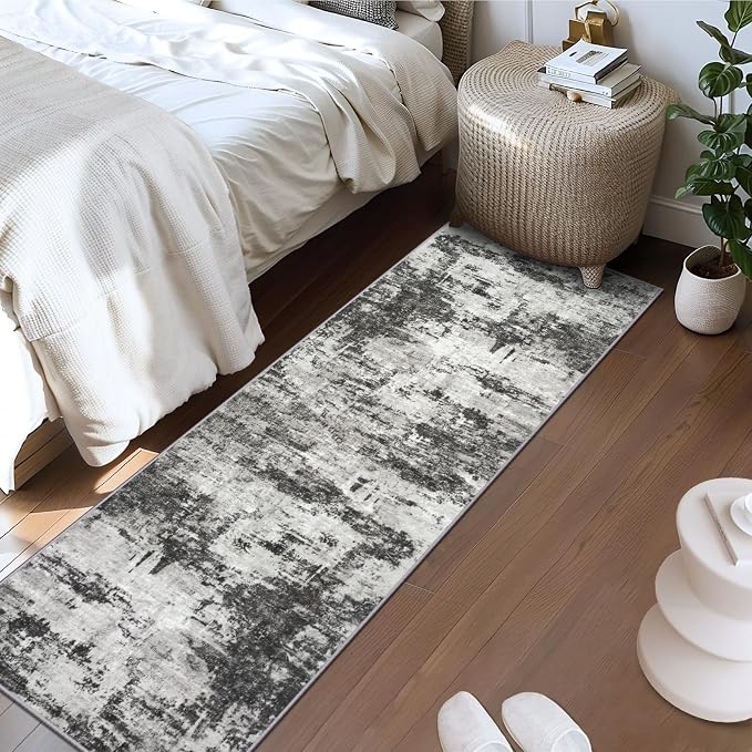 Tosuoka 2'6''x8' Area Rugs for Living Room Abstract Washable Black Rug | With Anti-Slip Backing，Non-Shedding，Stain-Resistant，Soft Modern Large Carpet for Bedroom Dining Room Farmhouse Nursery