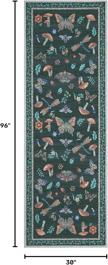 2.5x8 Runner Rug for Hallway Washable Kitchen Rugs Non Slip with Rubber Back Mushroom Soft Low-Pile Stain Resistant Foldable Indoor Carpet for Entryway Laundry Room Floor Mats Black