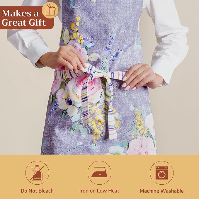 Maison d' Hermine Aprons for women with Pocket 100% Cotton (27.50"x31.50") | Adjustable Neck Strap & long ties Apron Men Chef Wedding Cooking Gardening Server Maid