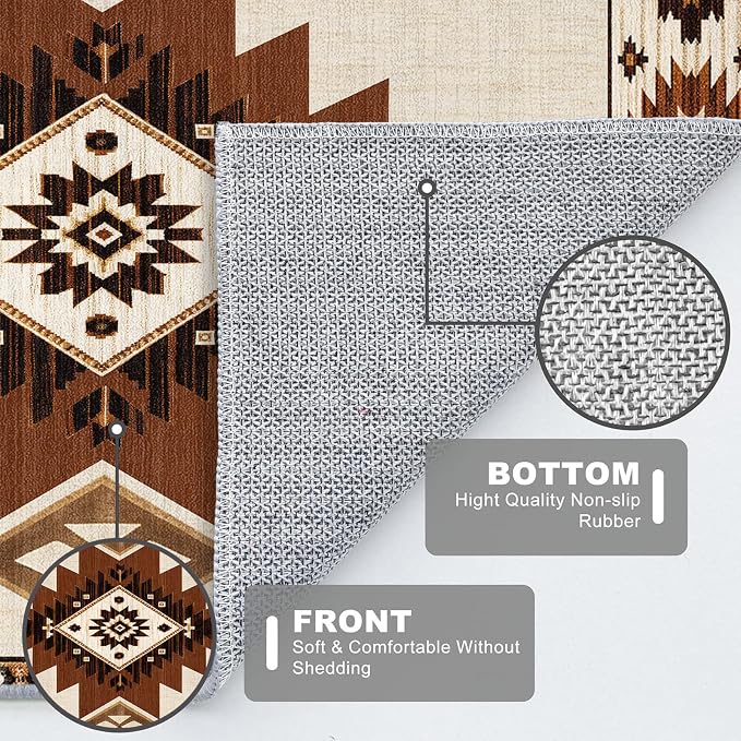 Area Rug 6x9 Western Rug for Living Room Southwestern Aztec Rugs | Machine Washable Southwest Tribal Navajo Rugs Low Pile Non-Slip Floor Carpet for Living Room Dining Room Bedroom Office
