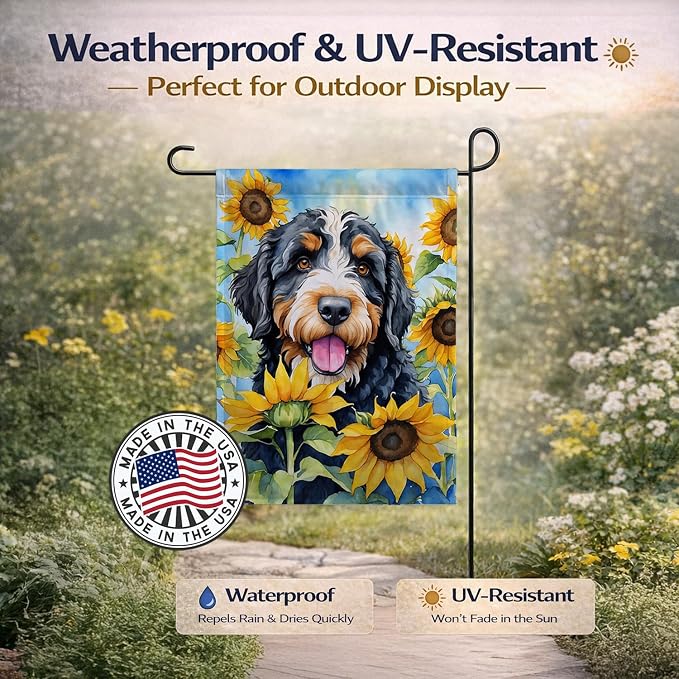 Caroline's Treasures DAC6025GF Bernedoodle in Sunflowers Garden Flag Mailbox Flag Decorative Yard Flag Banner Outside Patio Artwork Yard Flower Beds, Garden Size, Multicolor
