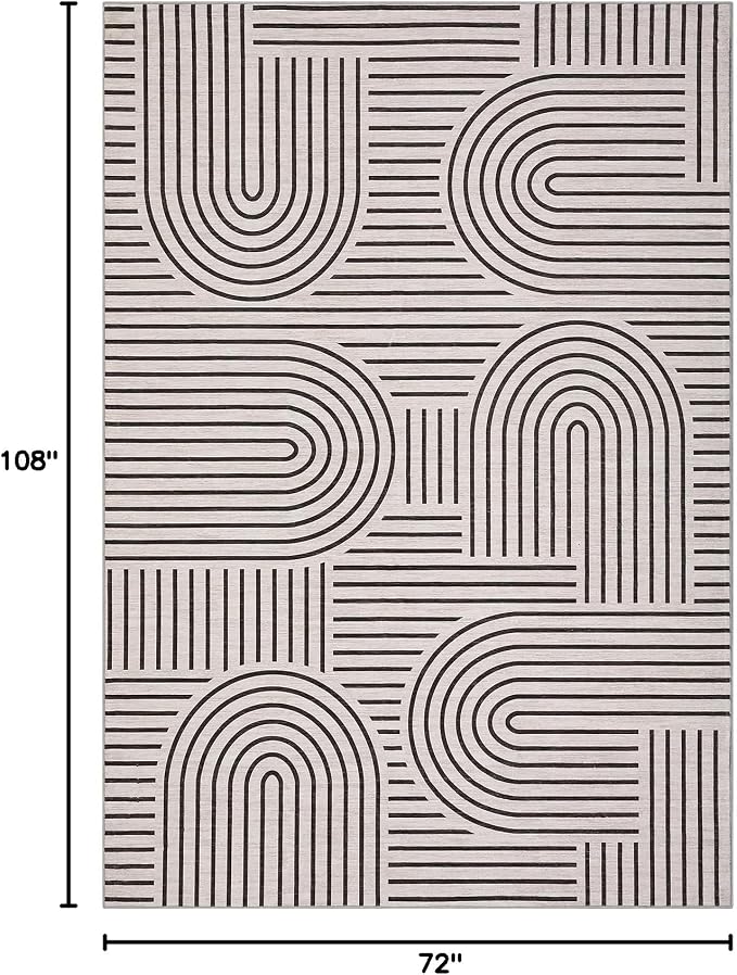 ROYHOME Modern Washable Rug Rainbow 6x9 Area Rugs for Living Room Non Slip | Abstract Rug for Bedroom, Throw Rugs with Rubber Back, Low Pile Stain Resistant Geometric Carpet for Dining Room, LightCamel