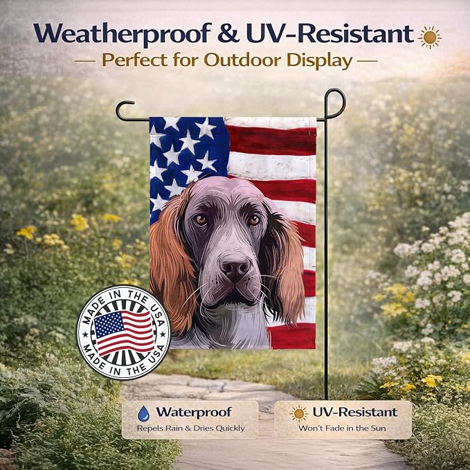 Caroline's Treasures CK6537GF German Spaniel Dog American Flag Garden Flag Mailbox Flag Decorative Yard Flag Banner Outside Patio Artwork Yard Flower Beds, Garden Size, Multicolor