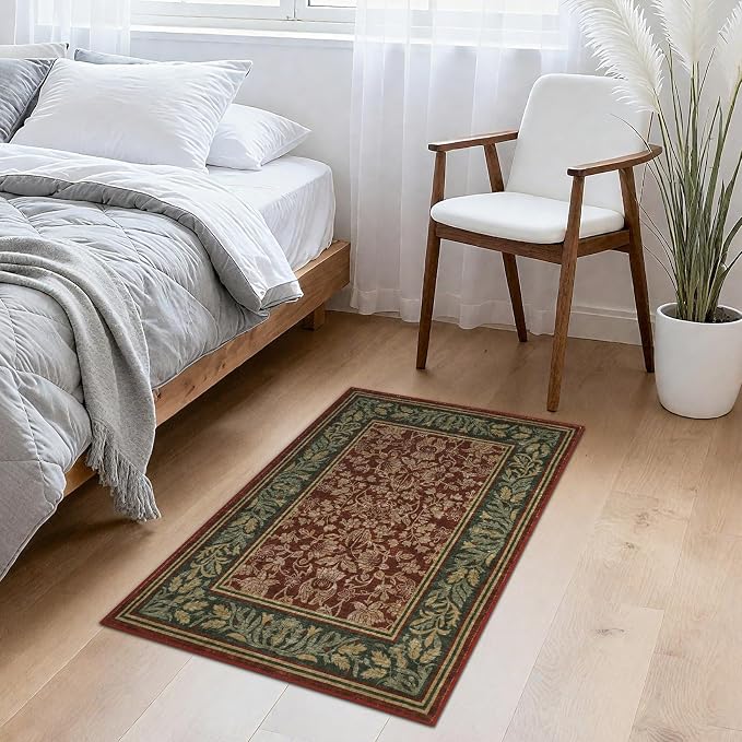 GarveeHome Small Area Rugs 2x3 Non Slip Washable Entryway Rug, Red | Boho Vintage Front Door Mat Soft Low-Pile Stain Resistant Indoor Throw Carpet for Kitchen Bathroom Bedroom Decor
