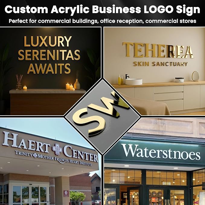 Custom Acrylic Business Logo Sign, Personalized 3D Letter Professional Business Logo Signs for Wall, Premium Laser Cut Acrylic Signage for Salon, Spa, Boutique, Studio, Barber, Retail Store Font Retail Outlets Company Office Wedding GYM Decor