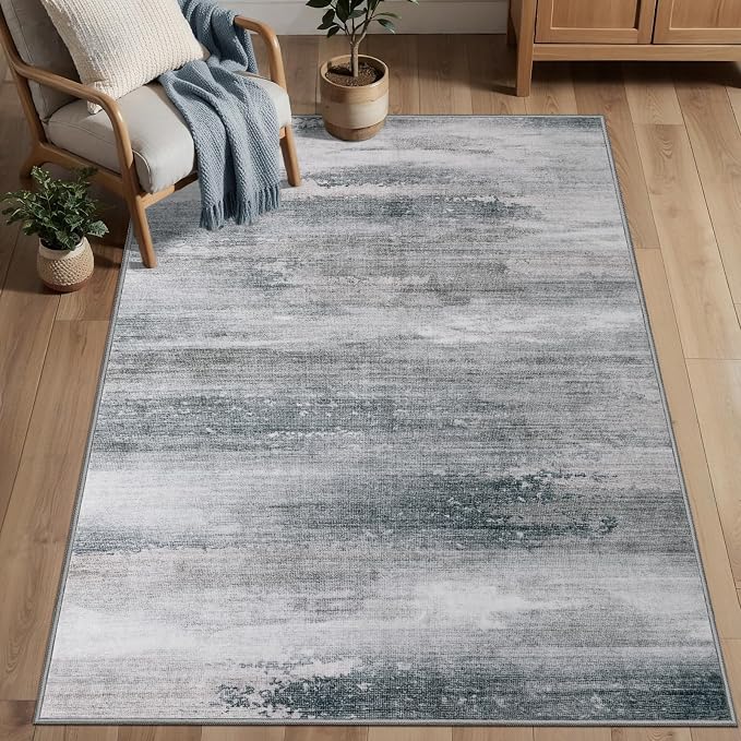 Tangsoo Grey Abstract 3x5 Washable Area Rug, Modern Non Slip Accent Rugs | Contemporary Indoor Print Neutral Carpet, Soft Low Pile Foldable Rugs for Living Room Bedroom Bedside Entryway Grey Decor