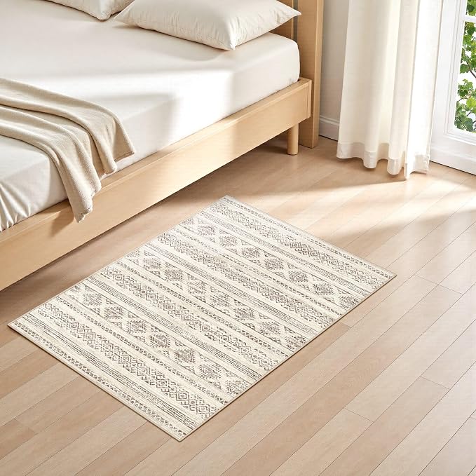Tortania Area Rug Living Room Rugs - 2x3 Washable Soft Neutral Boho Moroccan Farmhouse Mat Indoor Floor Carpet for Bedroom Under Dining Table Home Office Decor - Brown