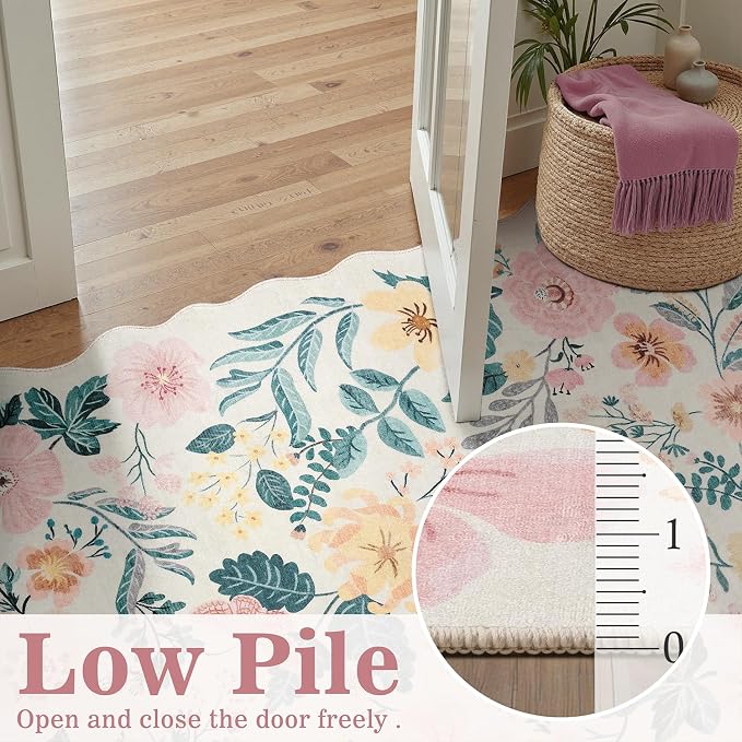 DCX Vintage Floral Washable Area Rug 3x5, Non Slip Low Pile Rug, Pink | Rugs for nursery bedroom, living room, bedroom, office, soft, kid & pet friendly, sain resistant indoor carpet, home decor
