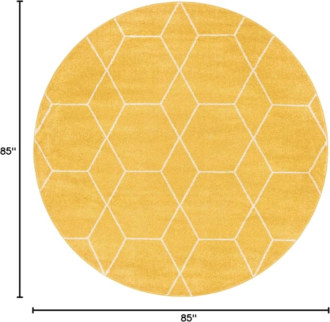 Unique Loom Trellis Frieze Collection Area Rug - Geometric (7' Round, Yellow/ Ivory)