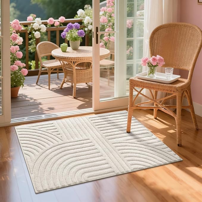 Pauwer 2x3 Area Rugs for Living Room, Modern Non Slip Washable Rug, Beige | Arch Pattern, Soft Fluffy, Neutral, Boho Accent, Solid Color Floor Carpet, For Kids Room Dining Room Nursery Entryway