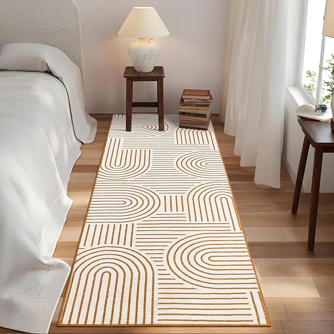 ROYHOME Modern 2x6 Hallway Runner Rug Non Slip Washable Kitchen Rug, Orange | Abstract Bath Mat, Rainbow Geometric Runners Rugs for Bedroom, Soft Long Rugs for Entryway Arch Pattern Bathroom Laundry Dorm