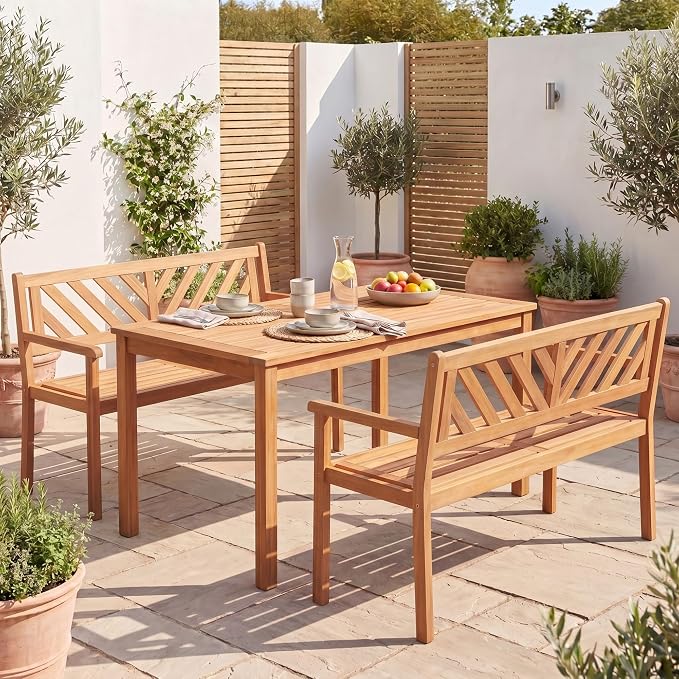 Giantex 2-Person Outdoor Bench, 47" Patio Acacia Wood Loveseat with Slatted Seat, Armrests & V-Shaped Backrest, Wooden Garden Seating for Backyard, Porch, Deck, Poolside