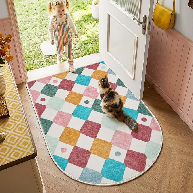 jinchan 3x5 Washable Kids Rug Colorful Study Corner Arch Chair Mat Confetti | Soft, Non-Slip, Cute, Whimsical, Kid-Friendly, Dirt Trapping, Checkered Diamond, Doormat, Nursery, Bedroom, Dorm