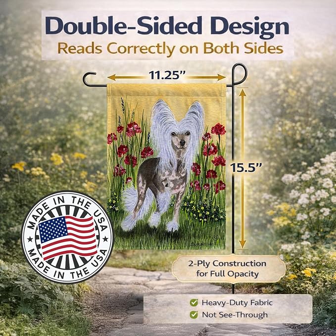Caroline's Treasures SS8185GF Chinese Crested Garden Flag Mailbox Flag Decorative Yard Flag Banner Outside Patio Artwork Yard Flower Beds, Garden Size, Multicolor