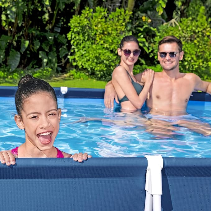 Bestway Steel Pro 13.1' x 6.8' x 32" Above Ground Swimming Pool Set w/Pump | Durable Rectangular Metal Frame Outdoor Backyard Pool, Puncture-Resistant Liner - Type I Filter Cartridge Included, Blue