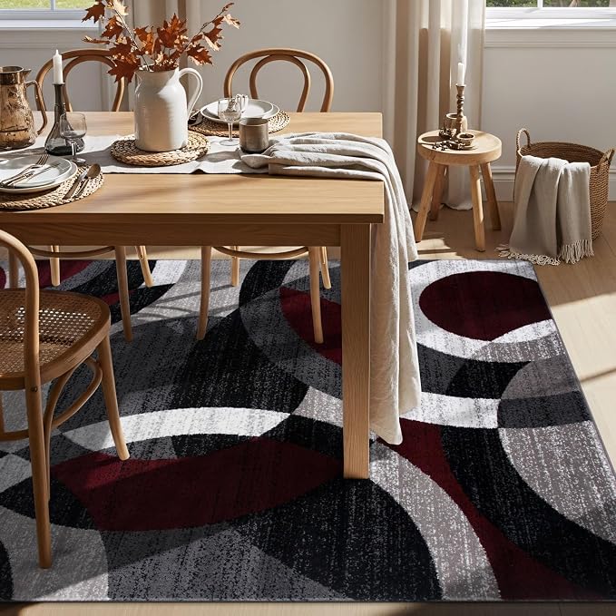 Rugshop Overlapping Circle Modern Geometric Area Rug Red 5'3" x 7'3" | Indoor, Non-Shedding, Rectangular, Size 5'3" x 7'3", Living Room, Bedroom, Dining Room, Home Office, Kitchen, Entryway