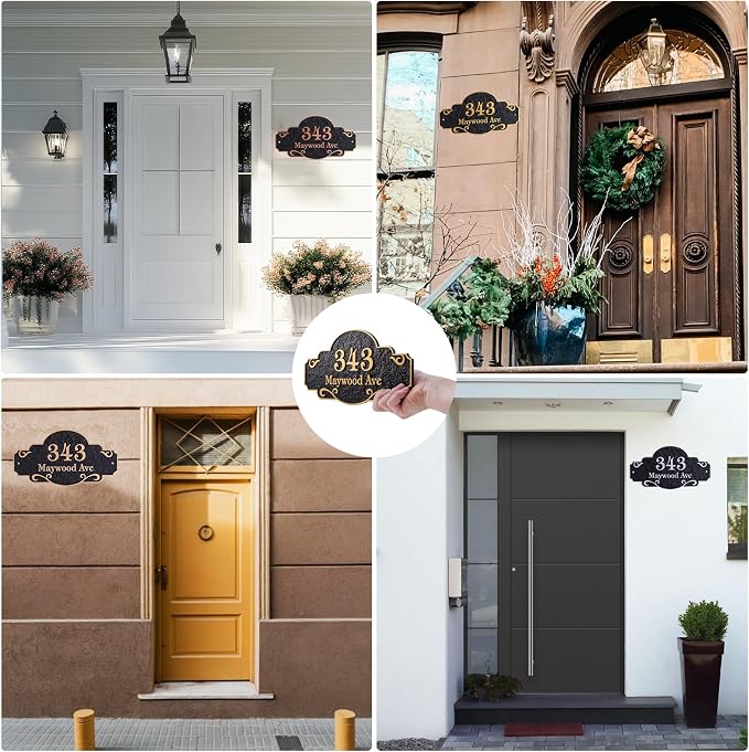 Personalized Address Plaque,Custom Address Sign for House,Home,Street, Yard, Garden,Apartment,Hotel,Office,Driveway Outside House Number Sign,STYLE 1