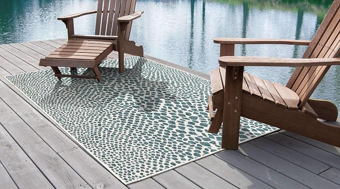 Unique Loom Outdoor Collection Area Rug - Cape Town (7' 10' x 10' Rectangle, Teal/ Ivory)