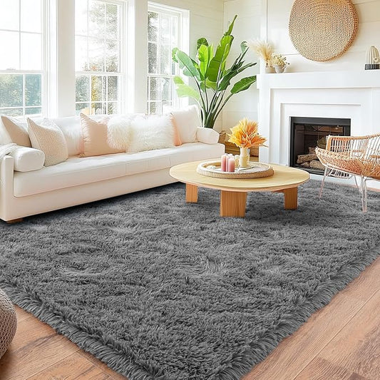 8x10 Area Rugs for Living Room, Large Ultra Fluffy Fuzzy Shag Grey Rug for Bedroom, Modern Plush Soft High Pile Upgrade Non-Slip Gray Carpet for Kids Girls and Boys, Dorms, Home Decor Aesthetic