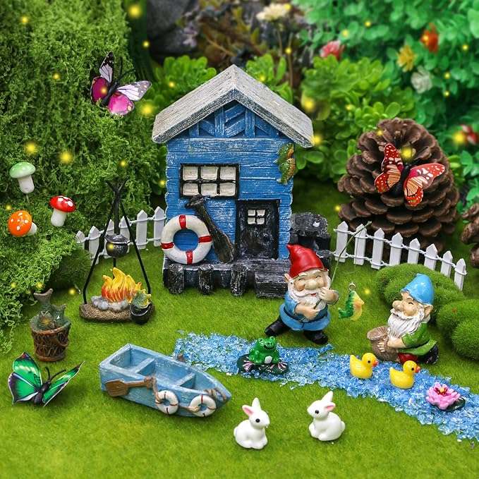 BangBangDa Miniature Fairy Garden Gnomes Decoration – Small Figurines Statue Accessories Gnome House for Outdoor Indoor Home Yard Patio Decor Ornaments Kit Fence Mushroom
