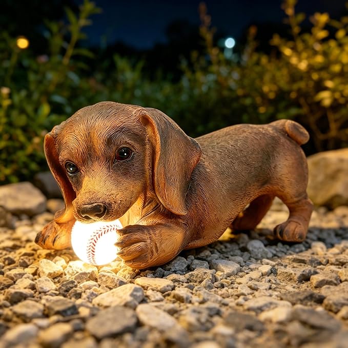Dachshund Solar Garden Statue - Outdoor Yard, Lawn, Patio Weiner Dog Decor - Unique Birthday Housewarming Gift for Mom, Women, Dad, Men