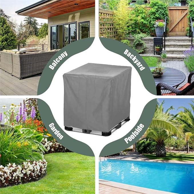 IBC Tote Cover 250 Gallon, Heavy Duty Waterproof IBC Tote Lid, Rain Barrel Cover, Water Tank Cover, Water Tote Cover, IBC Cover(Gray,330 Gallon)