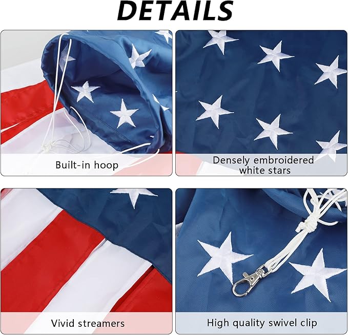 HOOSUN 4th of July Decorations,60 Inch American Windsock Heavy Duty,Wind Socks for Outside Patriotic Memorial Day Decor,American Flag USA Windsock With Embroidered Stars,Red White and Blue Wind Sock