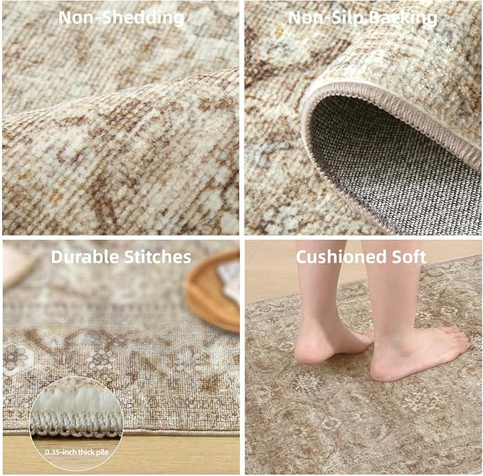 10x14 Area Rugs for Living Room: Large Washable Bedroom Rug Non Slip Low Pile Soft Faux Wool Non Shedding Distressed Lightweight Vintage Boho Carpet for Dining Room Kids Playroom Nursery Farmhouse
