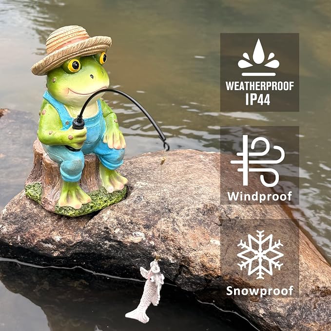 Outdoor Frog Statue Garden Koi Pond Decoration, Resin Frog Decor for Yard 7.1'' Fishing Statue Patio, Lawn Garden Decorative, Fishing Animals for Waterfalls or Koi Pond Additioanl, Mother's Gift