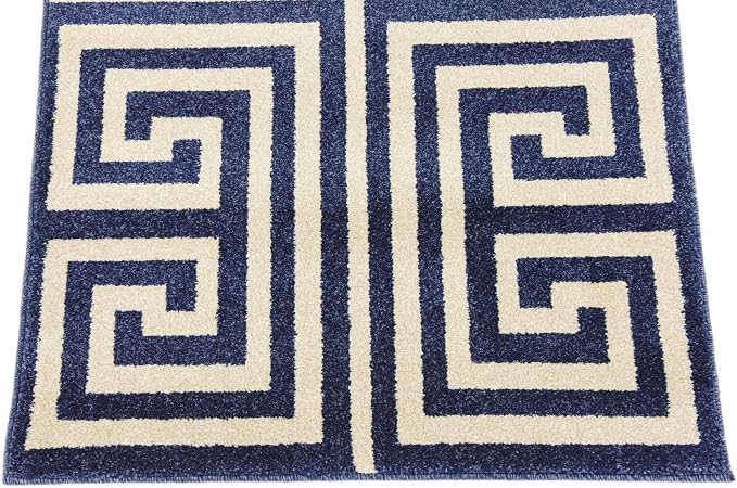 Unique Loom Athens Collection Classic Geometric Modern Border Design Area Rug (2' 7 x 10' 0 Runner, Navy Blue/ Beige)