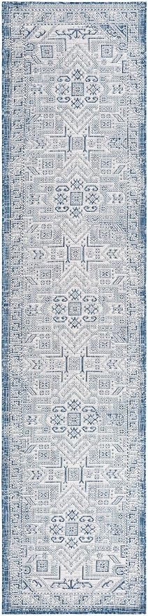 Unique Loom Outdoor Aztec Collection Area Rug - Coba (2' 7" x 12' Runner, Blue/ Ivory)