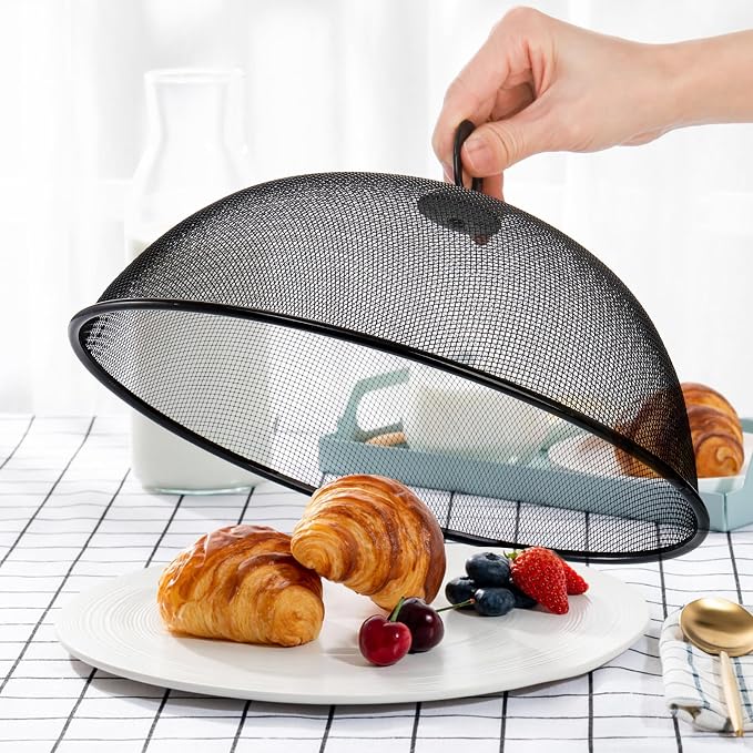 WUWEOT 8 Pack Metal Mesh Food Cover, 10.8 Inch Outdoor Picnic Plate Serving Covers, Food Tents Dome Screen Umbrella, Vegetable Plant Seed Protector for Table, BBQ, Camping, Outside Parties and Garden