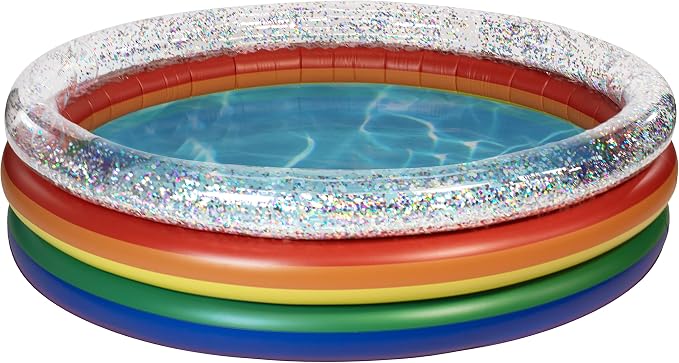 PoolCandy Rainbow Glitter Inflatable Sunning Pool for Adults, 60 Inch Round Inflatable Pool for Up to 3 People, Multicolor Glitter Lounge Pool for Backyard Summer Relaxation | Fits Up to 3 People - Multicolour Glitter Design - Backyard Summer Lounge