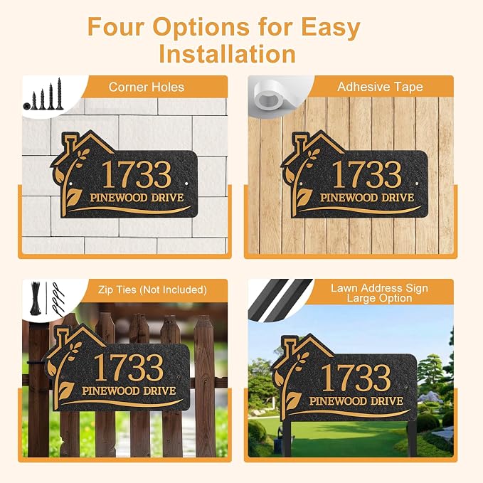 Personalized Address Plaque,Custom Address Sign for House,Home,Street, Yard, Garden,Apartment,Hotel,Office,Driveway Outside House Number Sign,STYLE 3