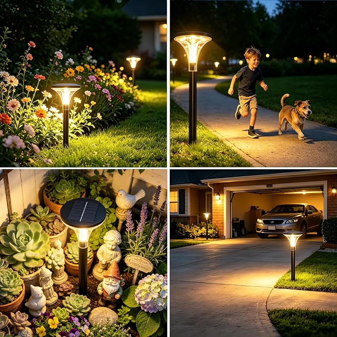 29" Tall Solar Pathway Lights Outdoor, 4 Pack 200LM Ultra Bright Garden Lights Solar Powered, Waterproof, Auto ON/Off, 16H Outdoor Lighting for Yard Walkway Driveway Decor