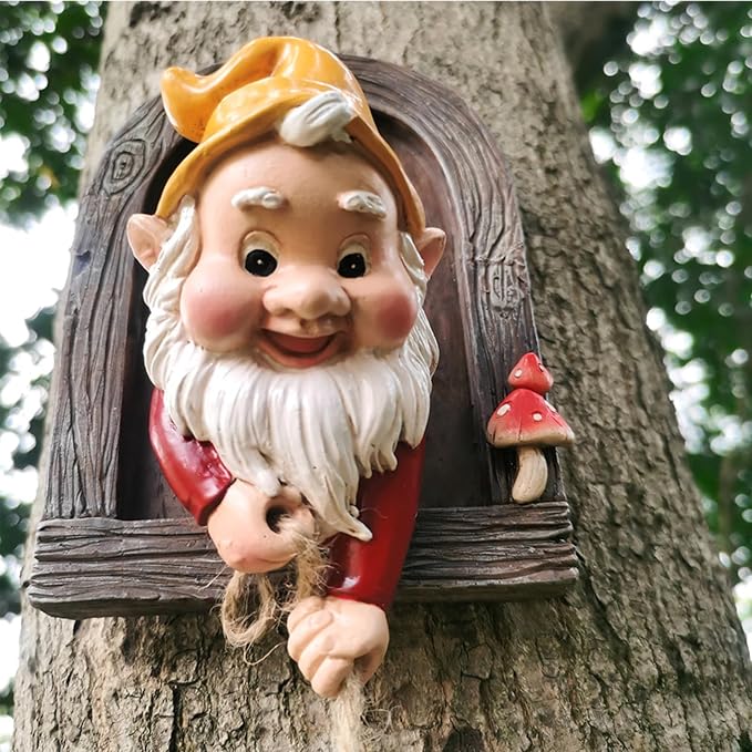 Funny Climbing Gnome Tree Hugger Decor, Garden Sculpture Decoration Elf Out The Door, Yard Ornament Resin Statue Outdoor Decor for Patio Lawn