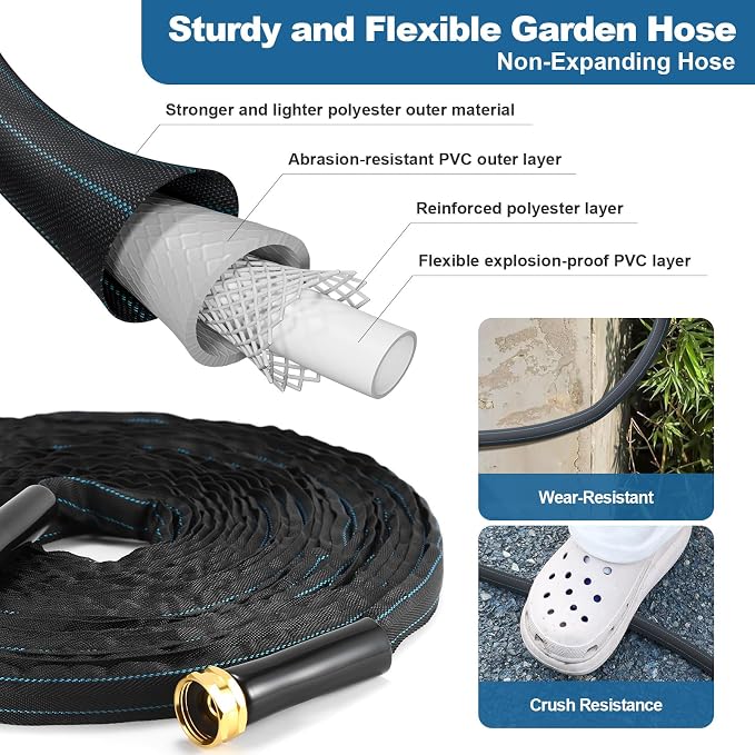 CXEZSIK Garden Hose, Lightweight, Non-Expanding, Leak-Proof Metal Connector, No-Knot No-Tangle, Easy to Store and Carry, Wear-Resistant, 3/4GHT Flexible Water Hose, Hose for Yard, Garden, Outdoor